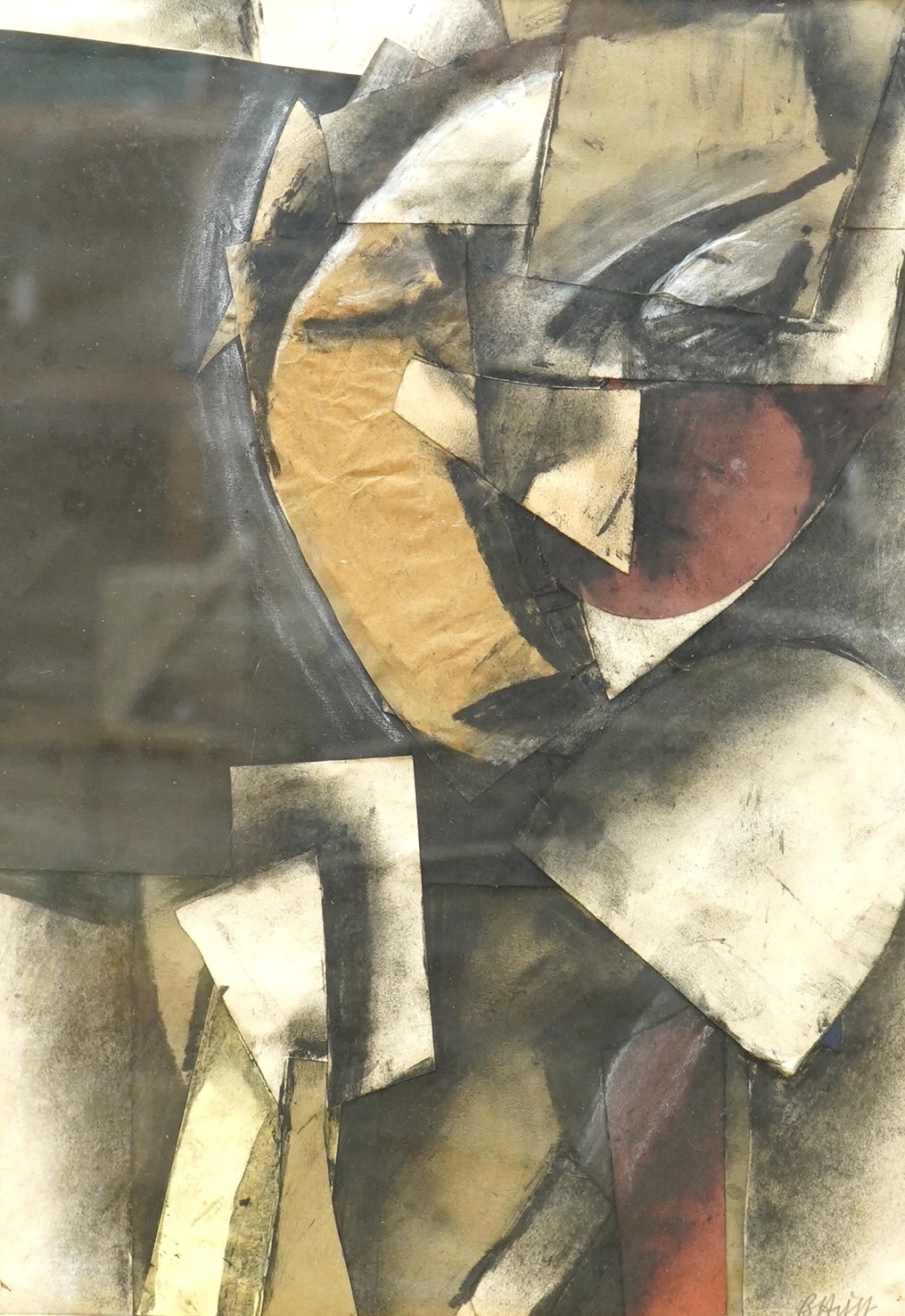 Barry Hirst (b.1934), Study of a figure, signed, cubist mixed media and collage, 37 x 26cm